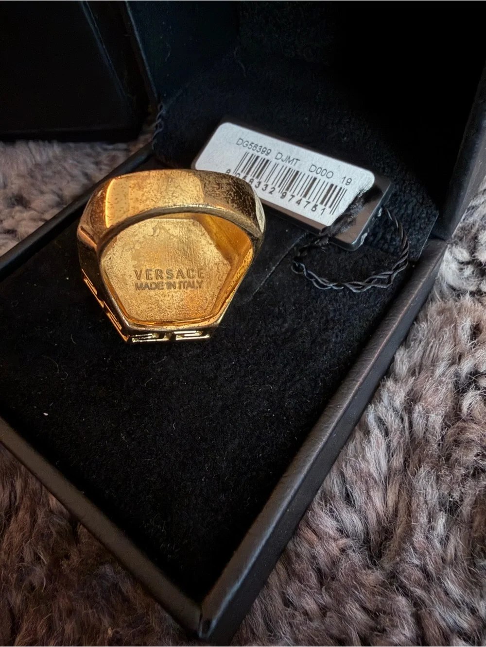 Versace Men's Gold Medusa Hexagonal Signet Ring